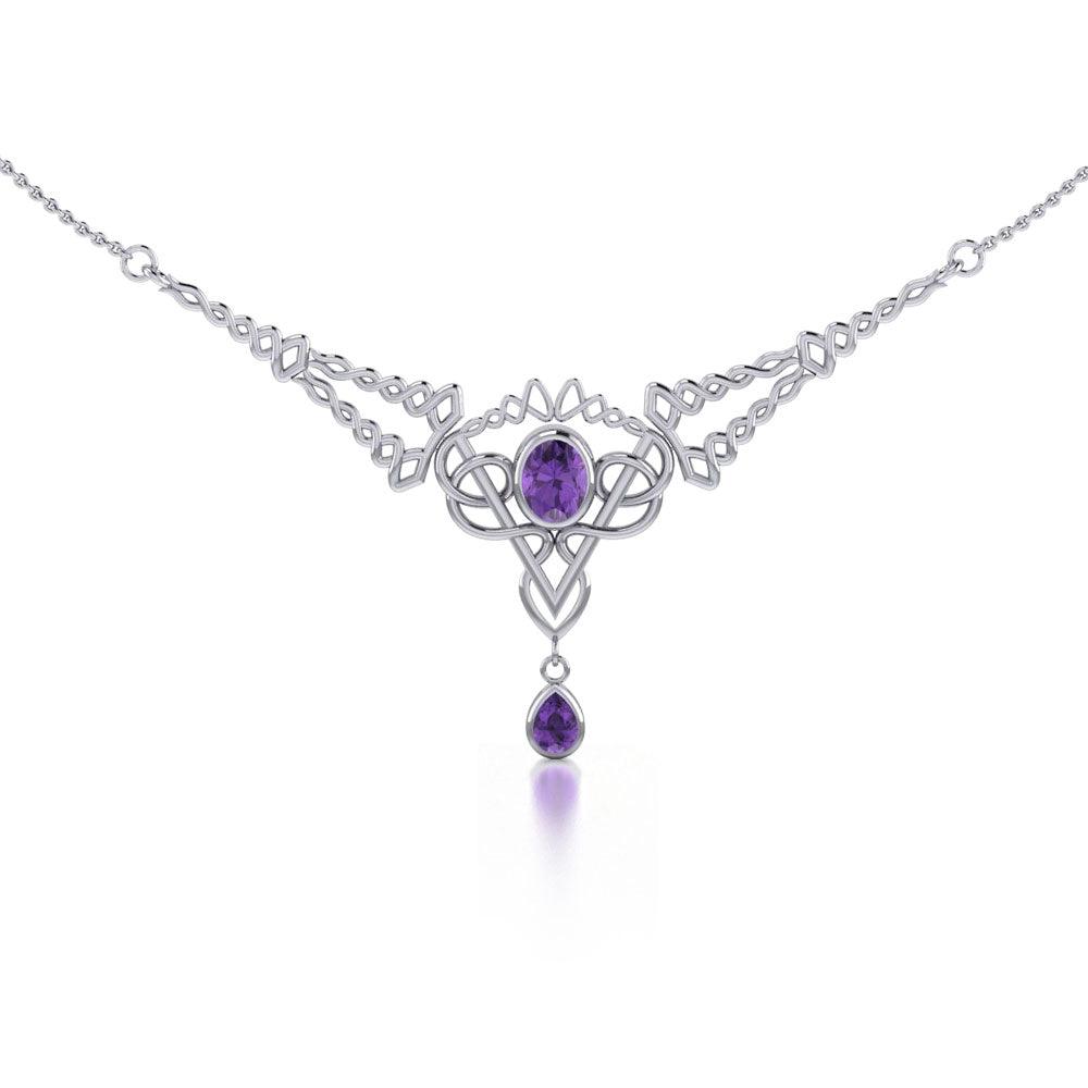 Celtic Filigree Twist Sterling Silver Necklace with Gemstone TN050