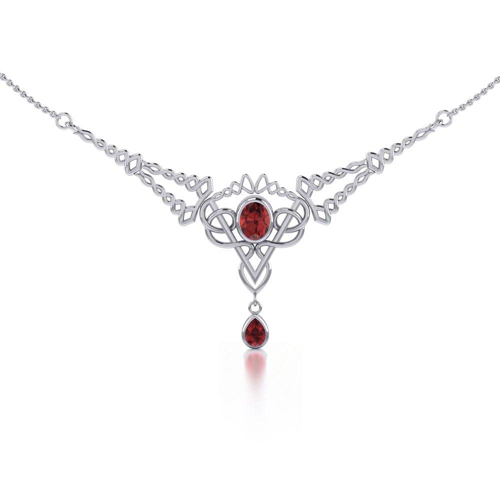 Celtic Filigree Twist Sterling Silver Necklace with Gemstone TN050