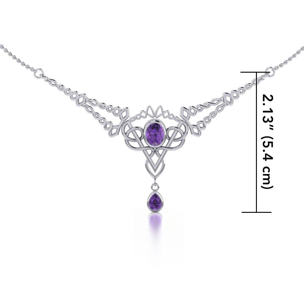 Celtic Filigree Twist Sterling Silver Necklace with Gemstone TN050