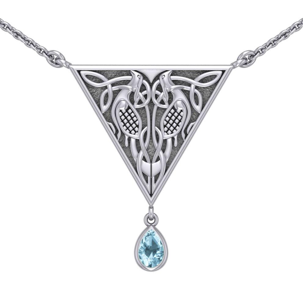 Celtic Knotwork Bird Sterling Silver Necklace With Gemstone TN053