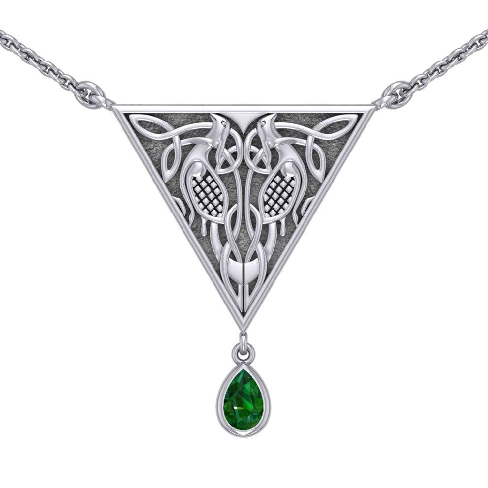 Celtic Knotwork Bird Sterling Silver Necklace With Gemstone TN053