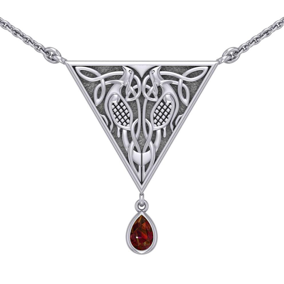 Celtic Knotwork Bird Sterling Silver Necklace With Gemstone TN053