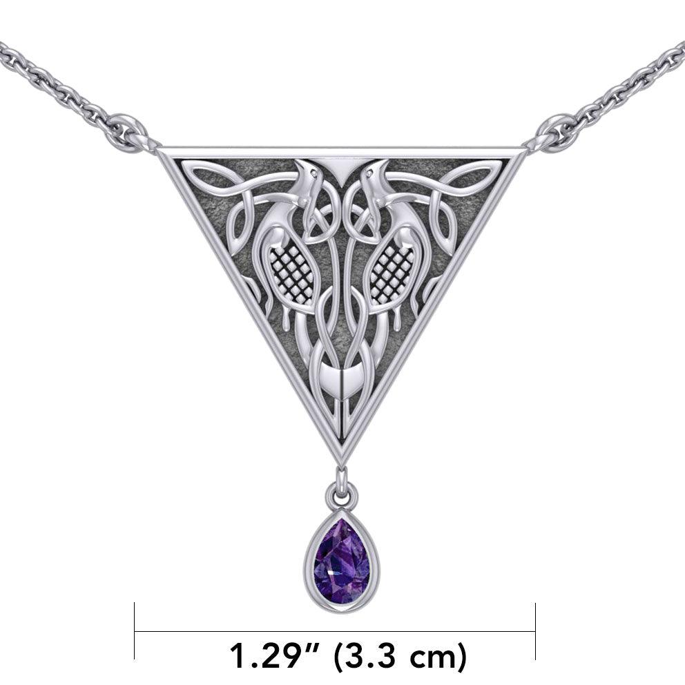 Celtic Knotwork Bird Sterling Silver Necklace With Gemstone TN053