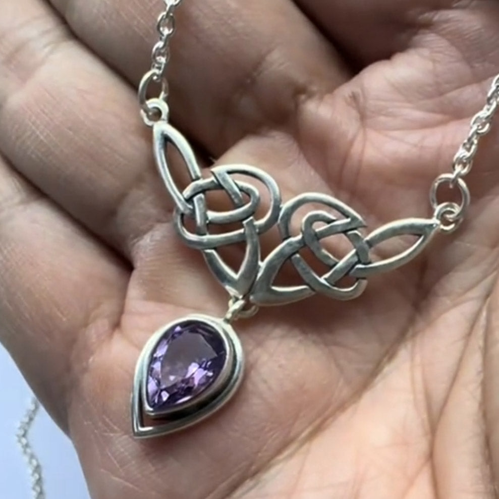 Celtic Knotwork Sterling Silver Necklace with Gemstones TN066