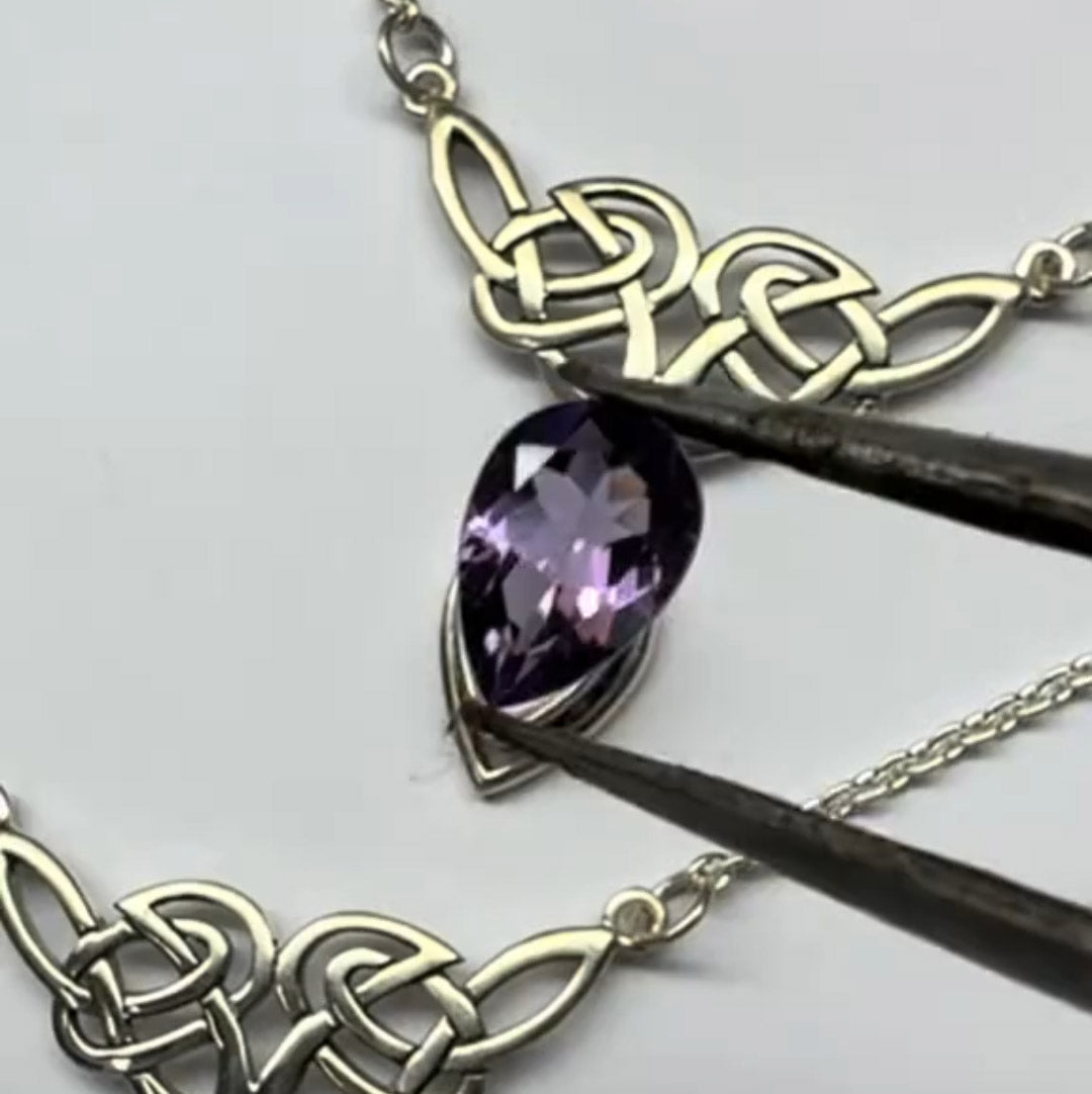 Celtic Knotwork Sterling Silver Necklace with Gemstones TN066