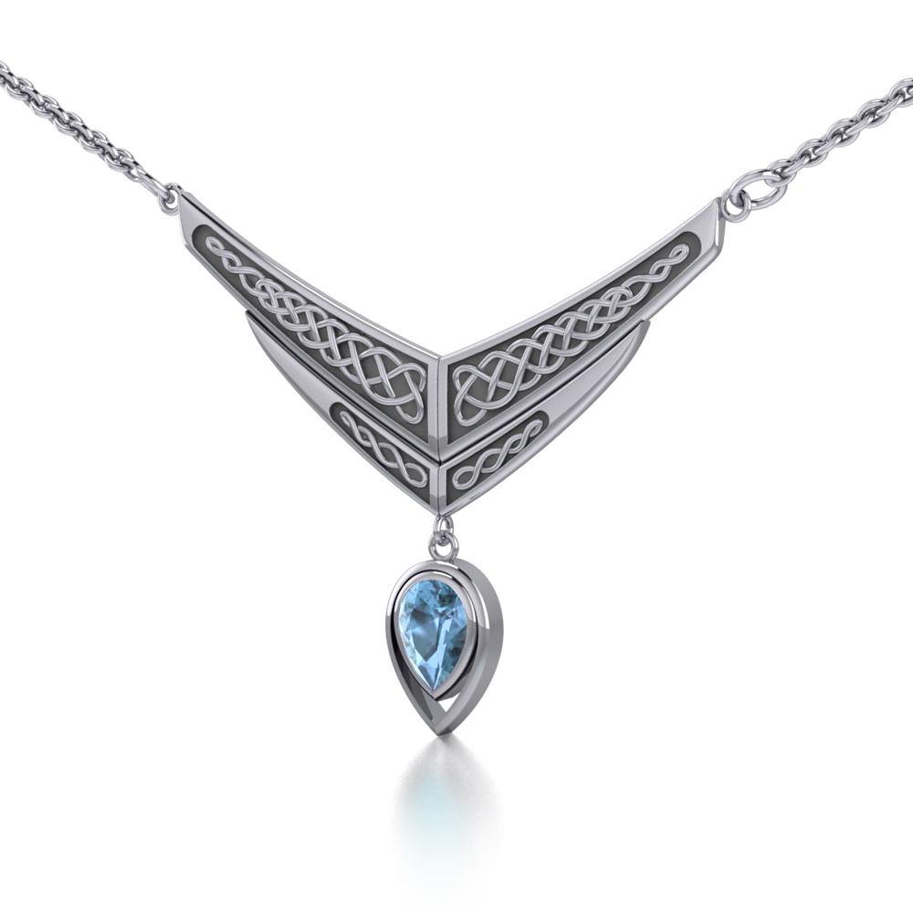 Celtic Knotwork Sterling Silver Necklace with Dangle Gemstone TN214