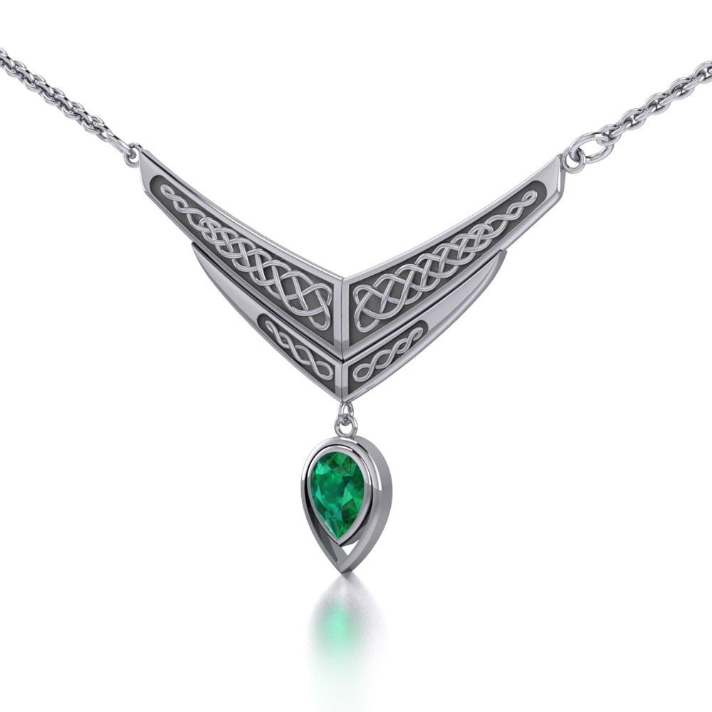 Celtic Knotwork Sterling Silver Necklace with Dangle Gemstone TN214