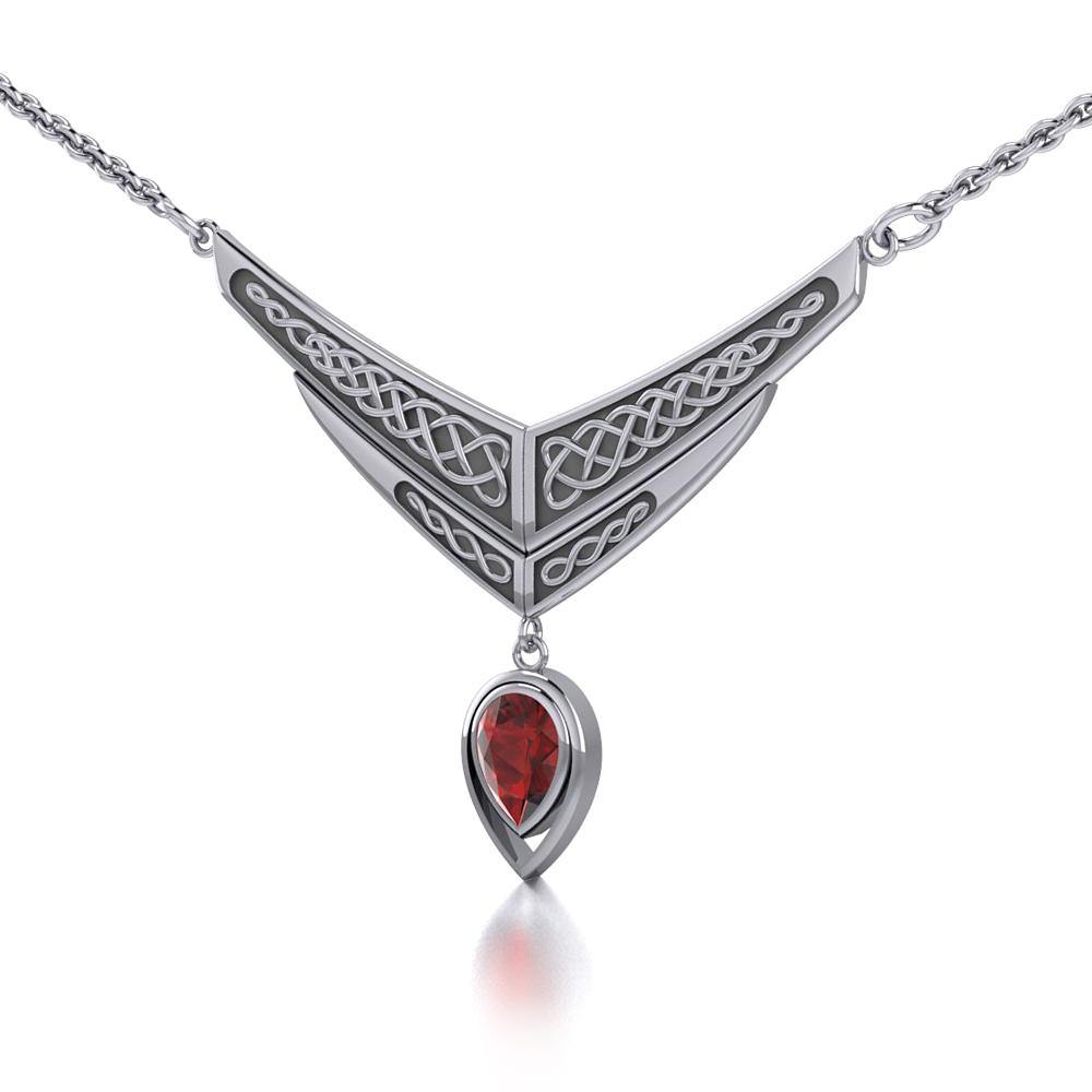 Celtic Knotwork Sterling Silver Necklace with Dangle Gemstone TN214