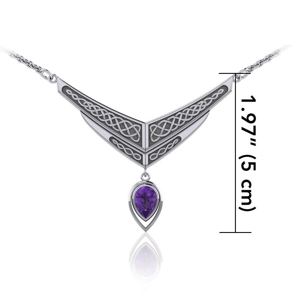 Celtic Knotwork Sterling Silver Necklace with Dangle Gemstone TN214