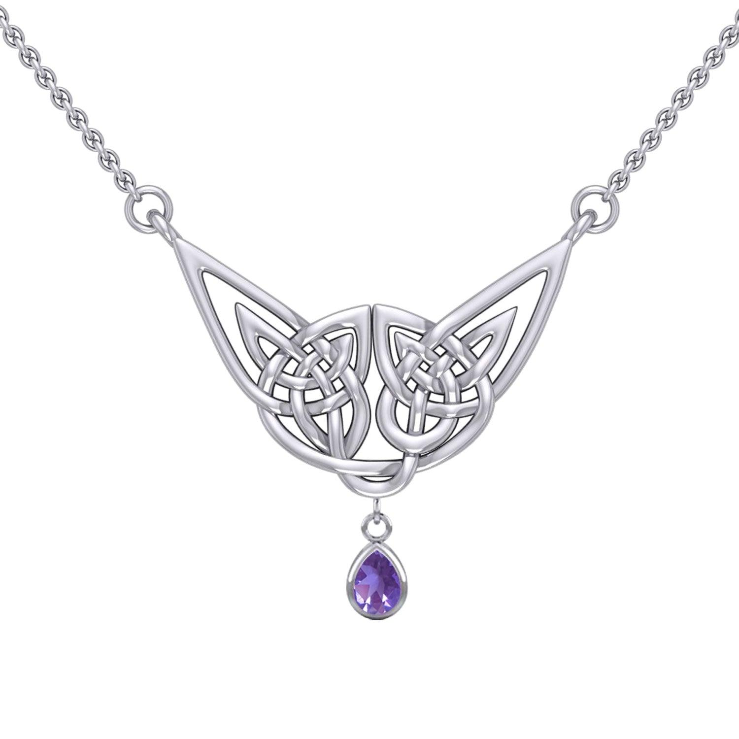 Celtic Knotwork Sterling Silver Necklace with Gemstone TN256