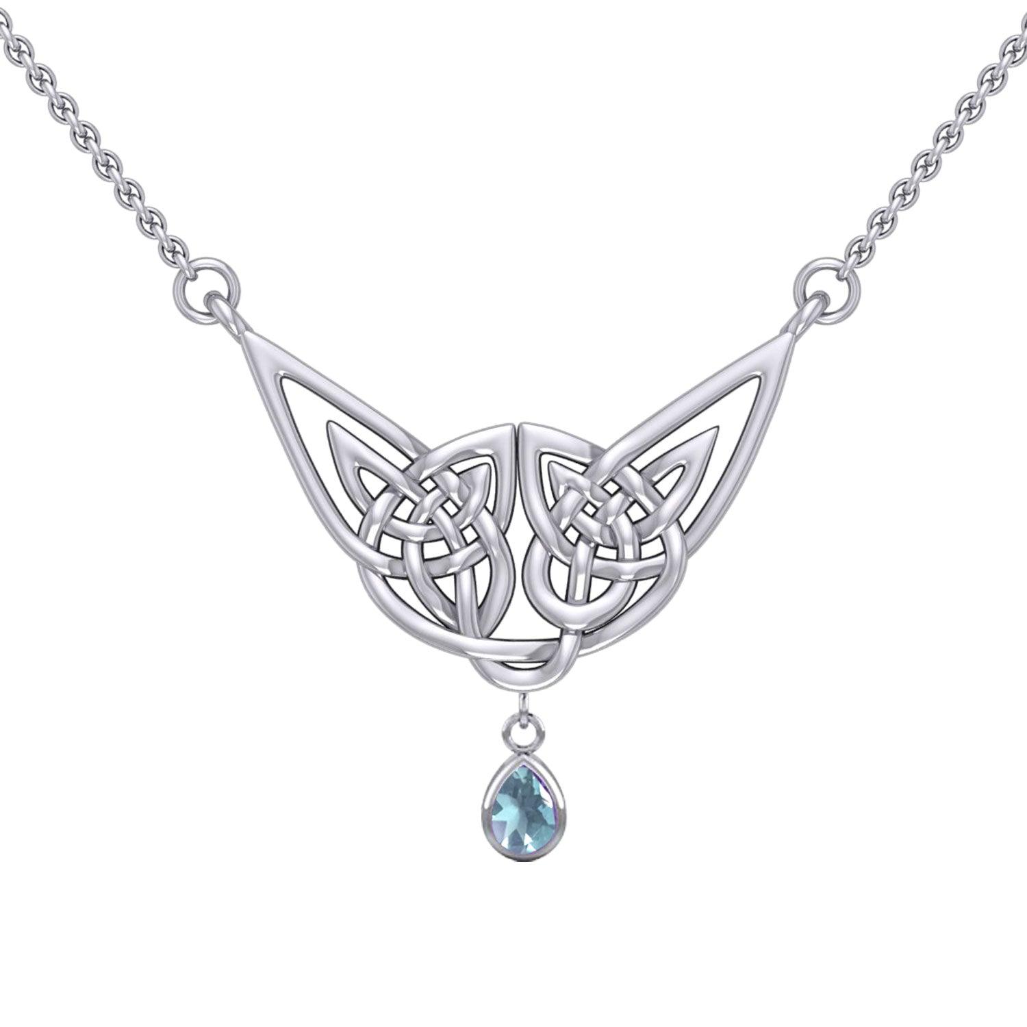 Celtic Knotwork Sterling Silver Necklace with Gemstone TN256