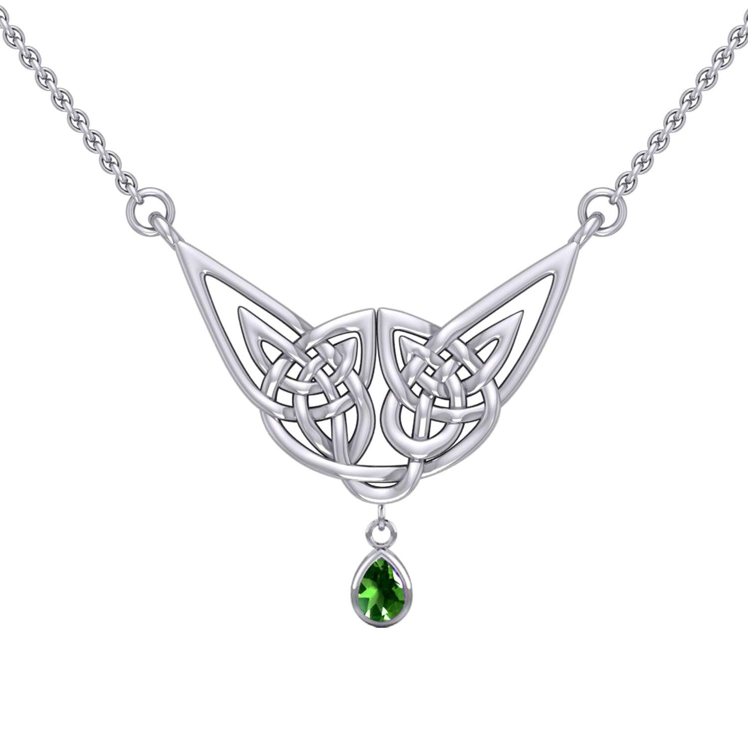 Celtic Knotwork Sterling Silver Necklace with Gemstone TN256