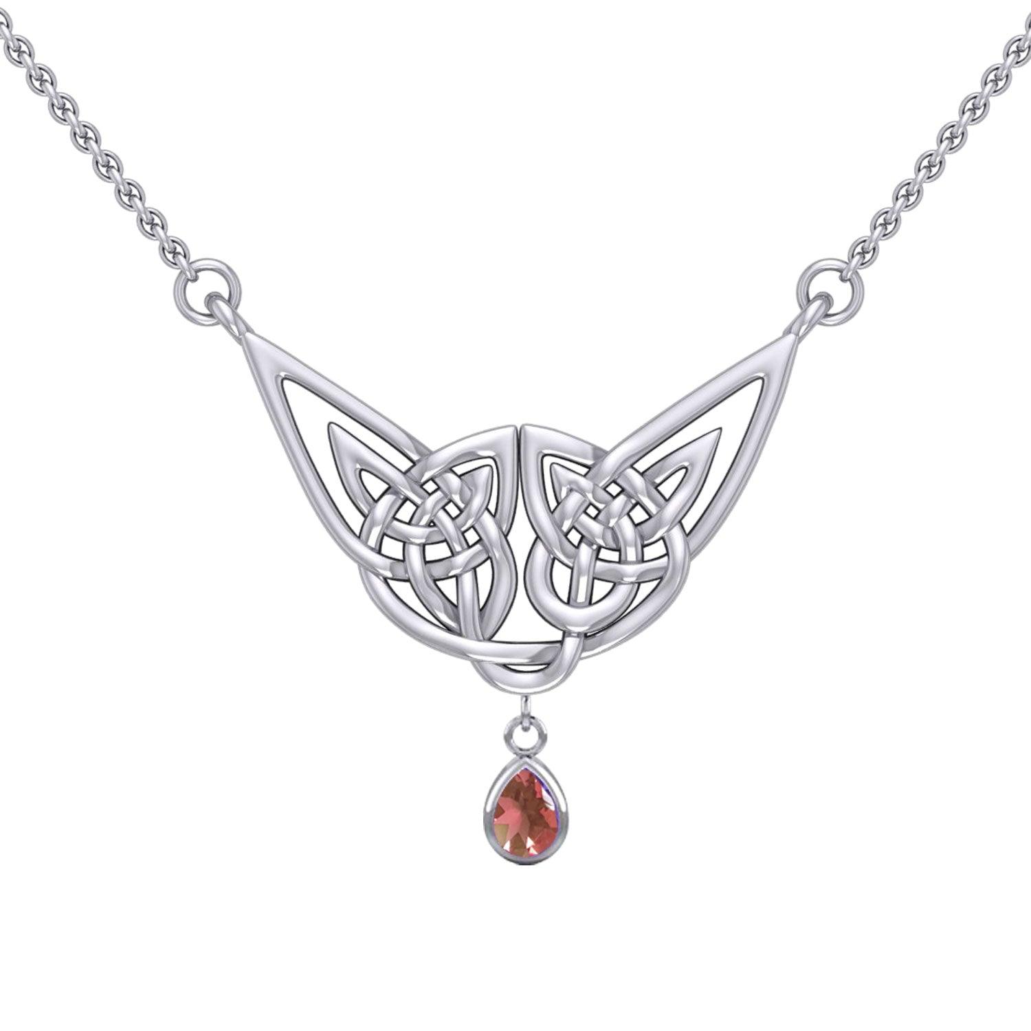 Celtic Knotwork Sterling Silver Necklace with Gemstone TN256