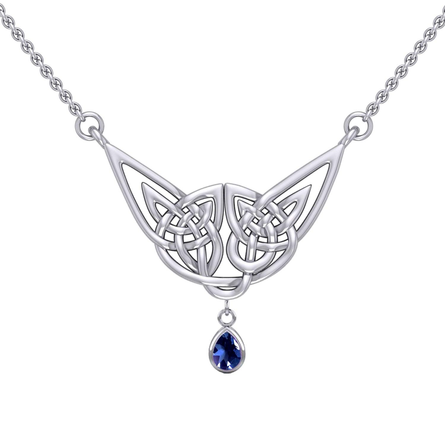 Celtic Knotwork Sterling Silver Necklace with Gemstone TN256