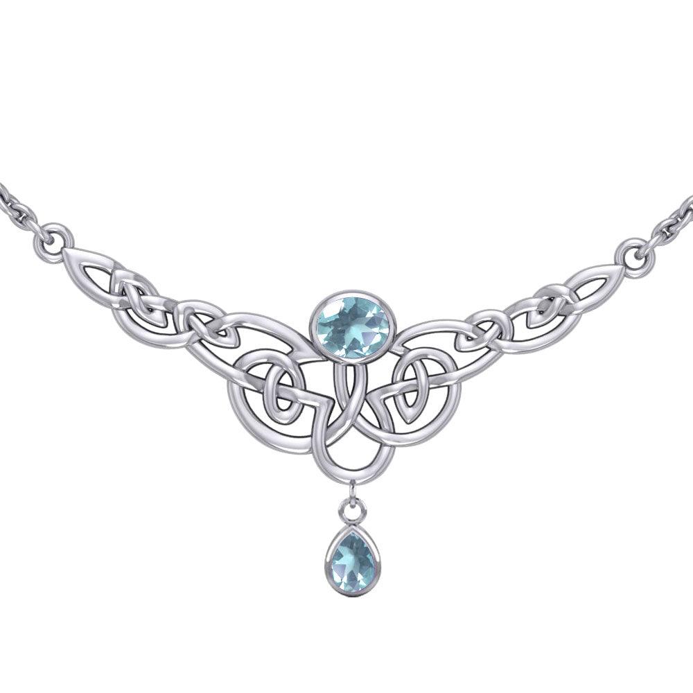 Celtic Knotwork Sterling Silver Necklace with Dangling Gemstone TN259