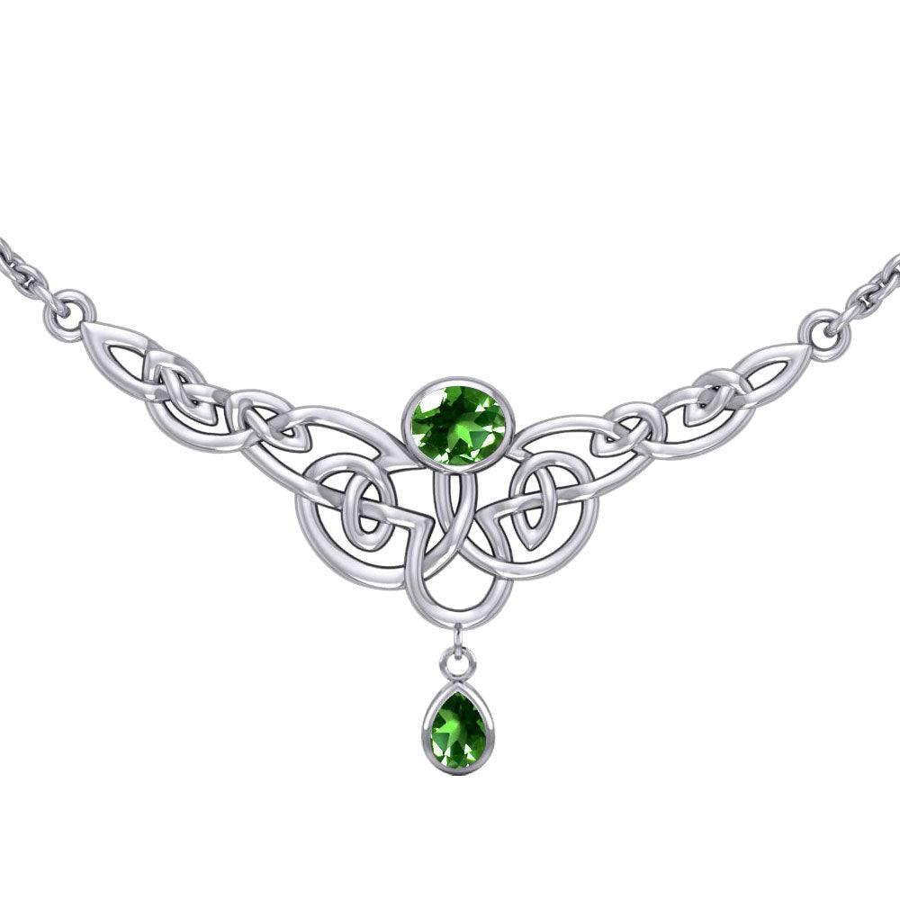 Celtic Knotwork Sterling Silver Necklace with Dangling Gemstone TN259