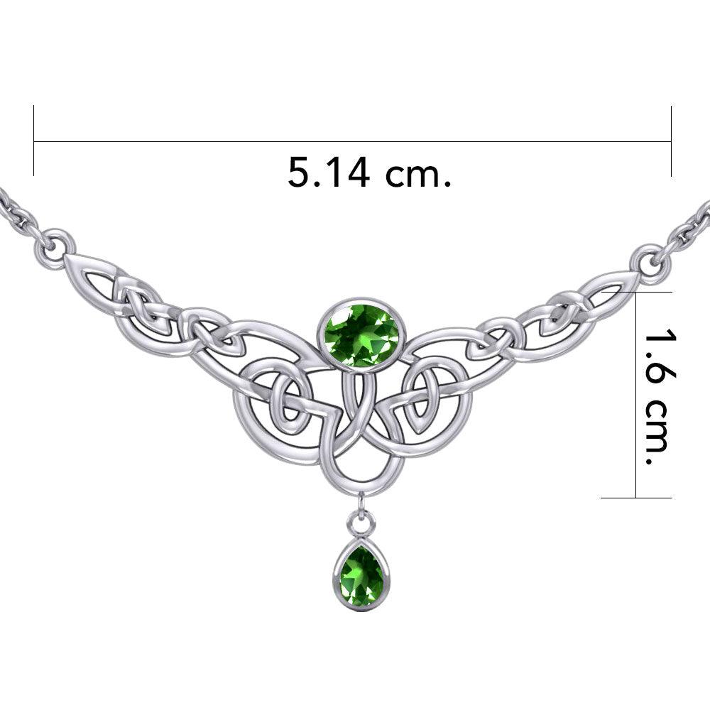 Celtic Knotwork Sterling Silver Necklace with Dangling Gemstone TN259