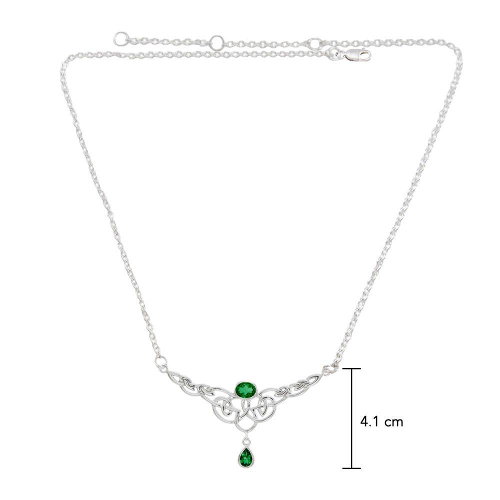 Celtic Knotwork Sterling Silver Necklace with Dangling Gemstone TN259