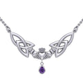 A love in full extent ~ Celtic Knotwork Claddagh Sterling Silver Necklace with Gemstone TN260