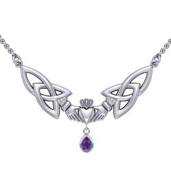 A love in full extent ~ Celtic Knotwork Claddagh Sterling Silver Necklace with Gemstone TN260 | Necklace | Wiccan Center