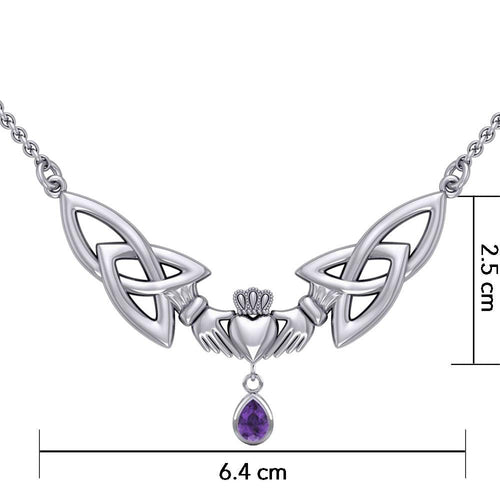 A love in full extent ~ Celtic Knotwork Claddagh Sterling Silver Necklace with Gemstone TN260 | Necklace | Wiccan Center