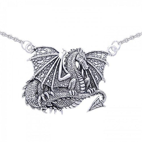 A mythical symbol of valor and strength ~ Sterling Silver Jewelry Winged Dragon Necklace by Courtney Davis TN277 | Necklace | Wiccan Center