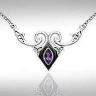 Celtic Triquetra Sterling Silver Necklace With Gemstones Pendant Timeless Gift Of Eternal Connection TNC159