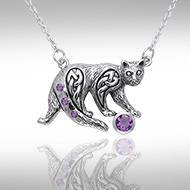 Celtic Cat Gemstone Necklace TNC042