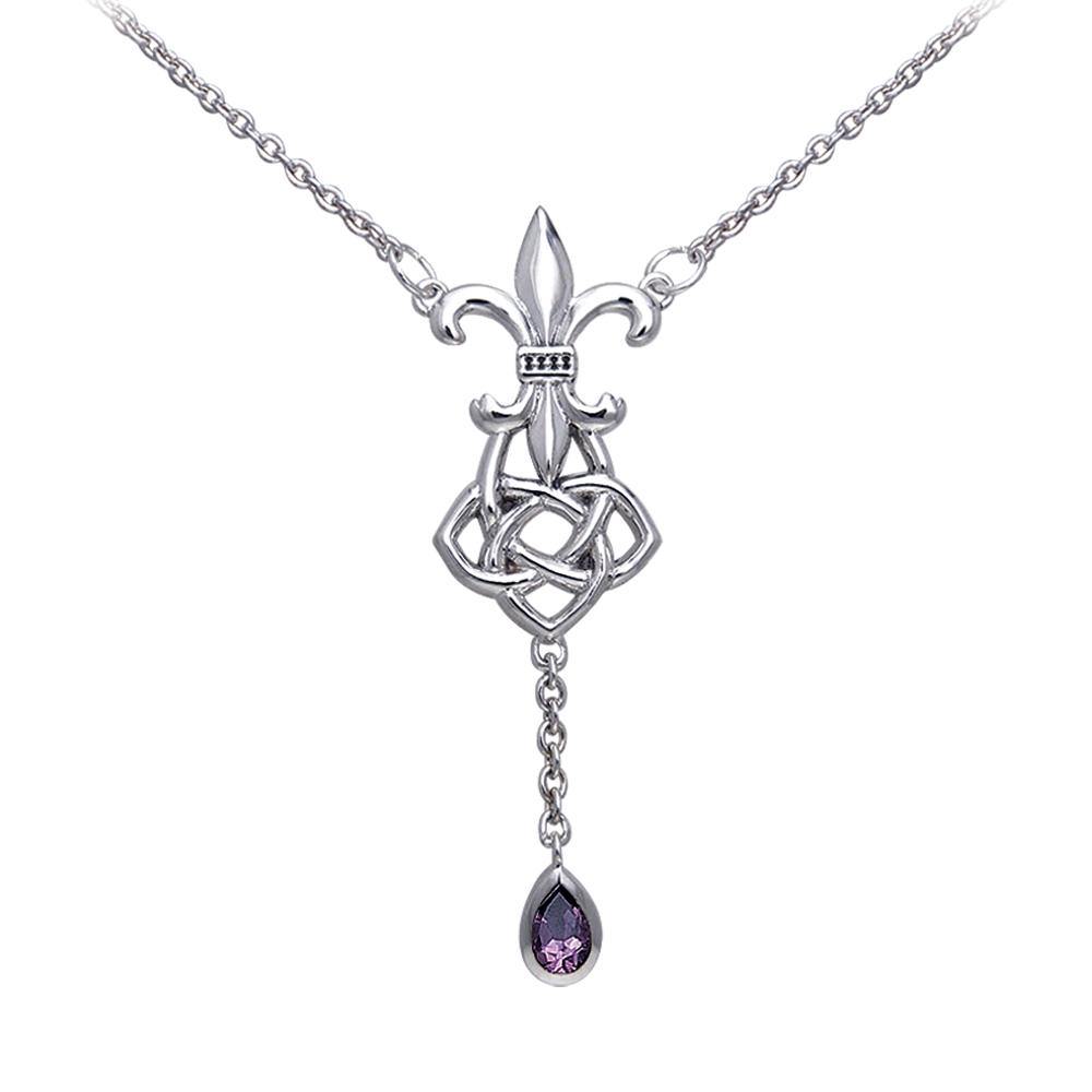Celtic Knotwork Fleur De Lis Sterling Silver Necklace TNC045