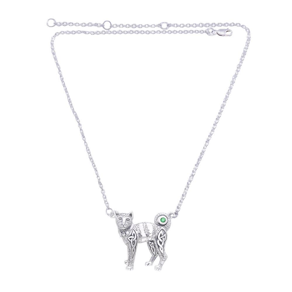 Celtic Cat Silver and Gold Accent Necklace MNC047