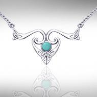 The elegance of Celtic Heritage Silver Celtic Triquetra Necklace with Gemstone TNC162