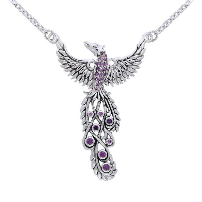 Honor Thy Flying Phoenix Sterling Silver Necklace With Gemstone TNC236 Elegant Spiritual Jewelry for Inspiration