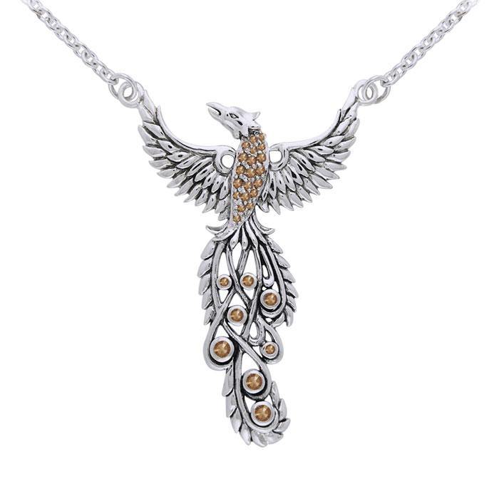 Honor Thy Flying Phoenix Sterling Silver Necklace With Gemstone TNC236 Elegant Spiritual Jewelry for Inspiration
