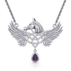Celtic Pegasus Horse with Wing Sterling Silver Necklace TNC540 | Necklaces | Wiccan Center
