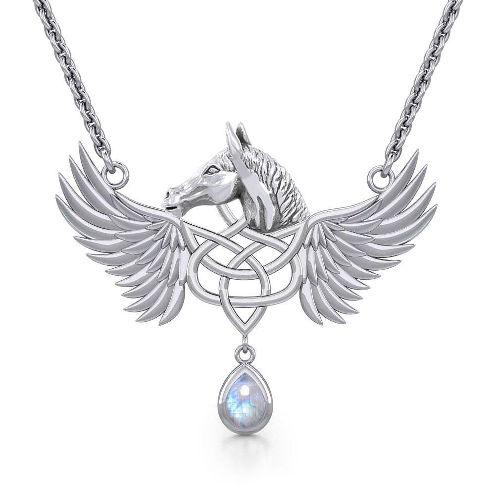 Celtic Pegasus Horse with Wing Sterling Silver Necklace TNC540