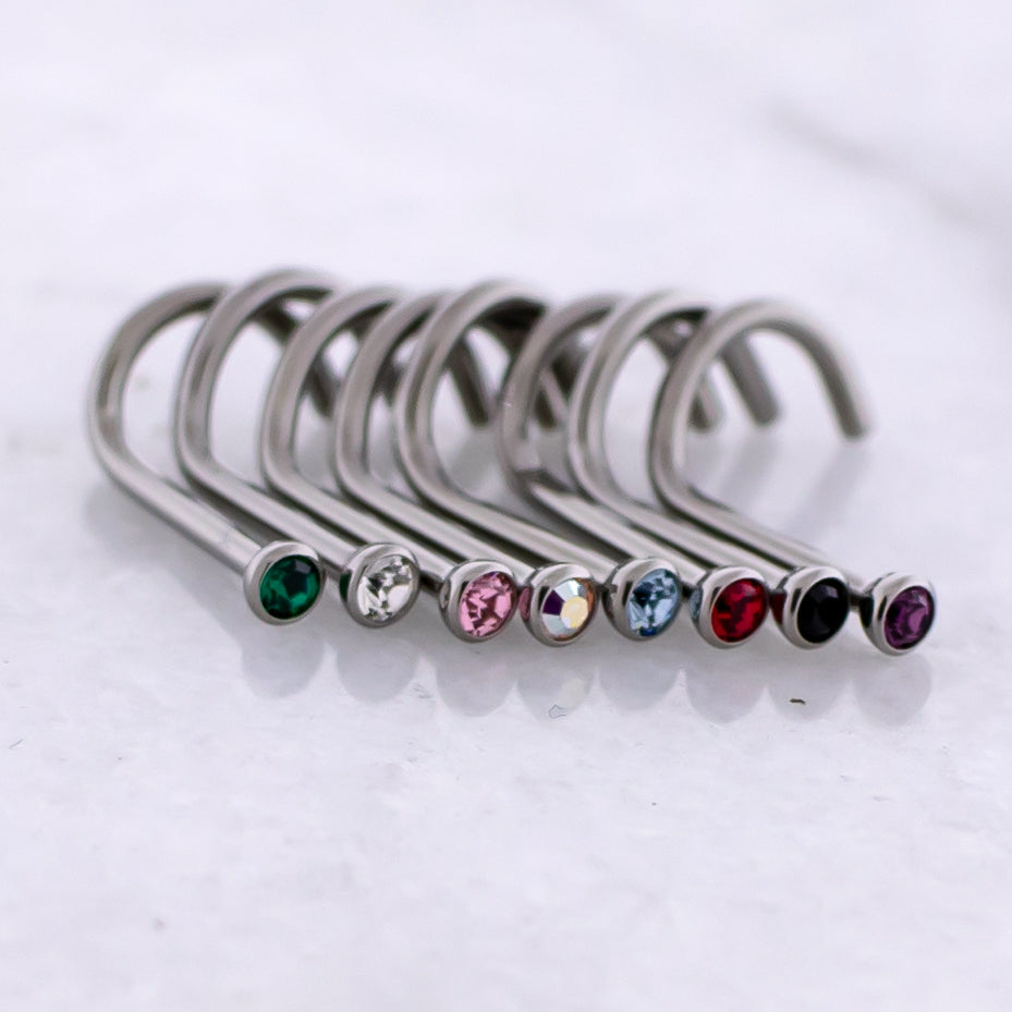 Steel Bezel Set Nose Screw With Premium Crystals | Body Jewelry | Wiccan Center