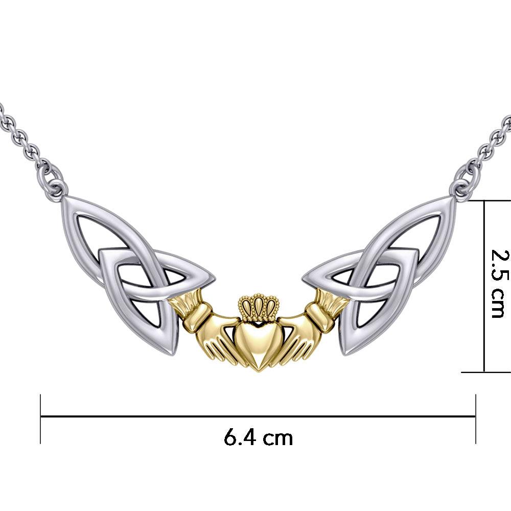Celtic Trinity Knot Claddagh Silver and Gold Necklace TNV093