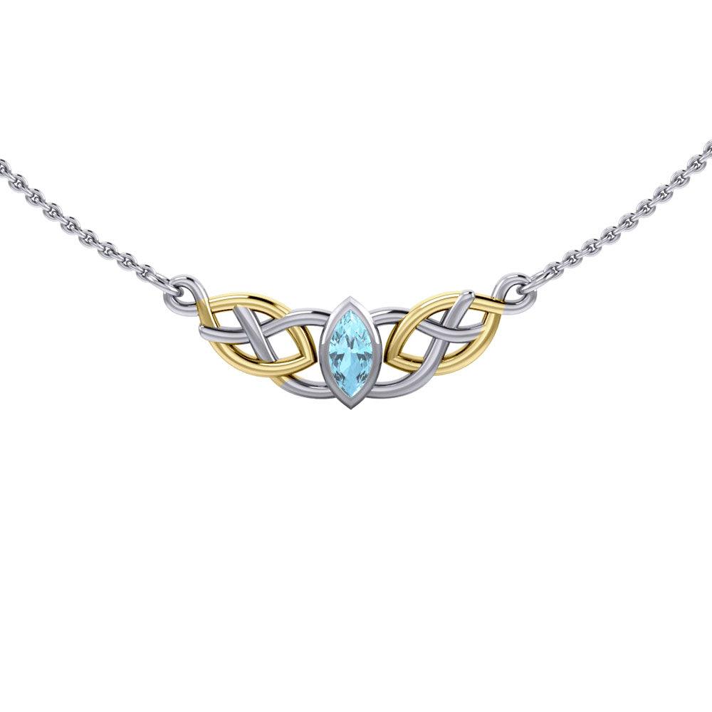 Celtic Knot Necklace With 14K Gold Accent In Sterling Silver Gemstone Pendant Endless Knot Jewelry TNV116