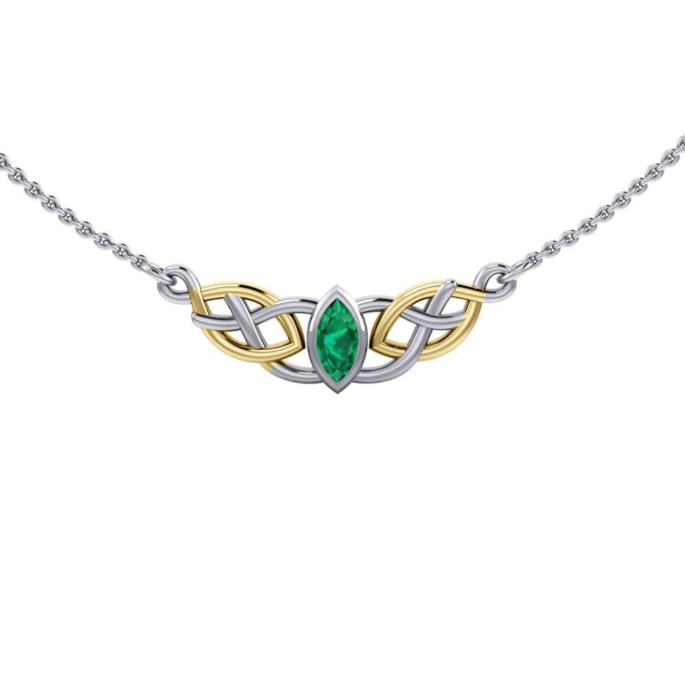 Celtic Knot Necklace With 14K Gold Accent In Sterling Silver Gemstone Pendant Endless Knot Jewelry TNV116