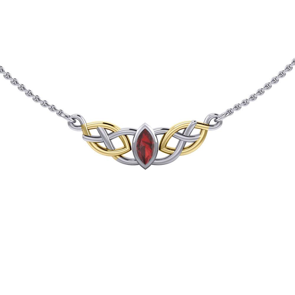 Celtic Knot Necklace With 14K Gold Accent In Sterling Silver Gemstone Pendant Endless Knot Jewelry TNV116