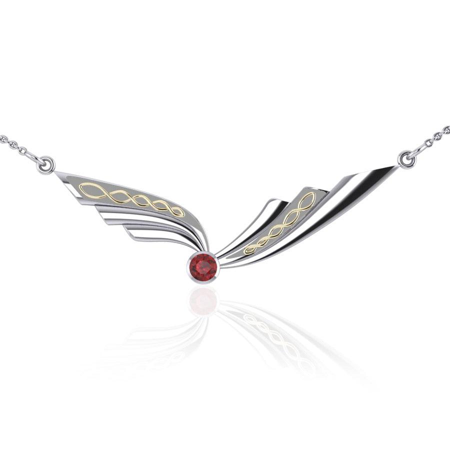 Celtic Knot Sterling Silver and Gold Accent Necklace with Gemstone TNV190