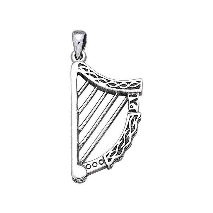 Celtic Knotwork Harp Sterling Silver Pendant TP1026