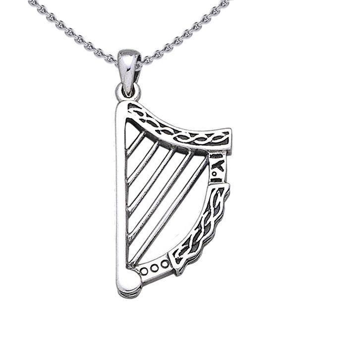 Celtic Knotwork Harp Sterling Silver Pendant TP1026