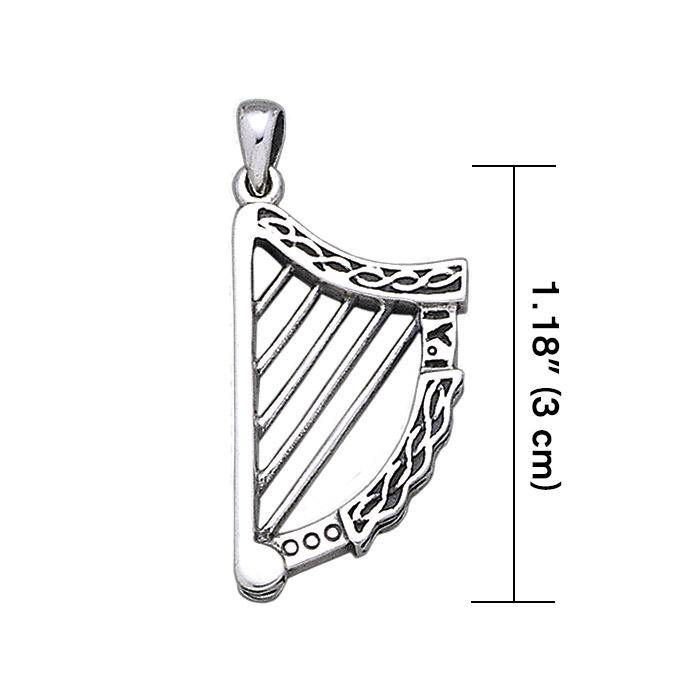 Celtic Knotwork Harp Sterling Silver Pendant TP1026