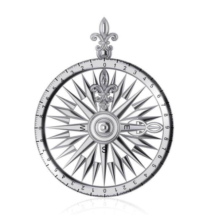Fleur de Lis Rose Compass Sterling Silver Pendant TP1118
