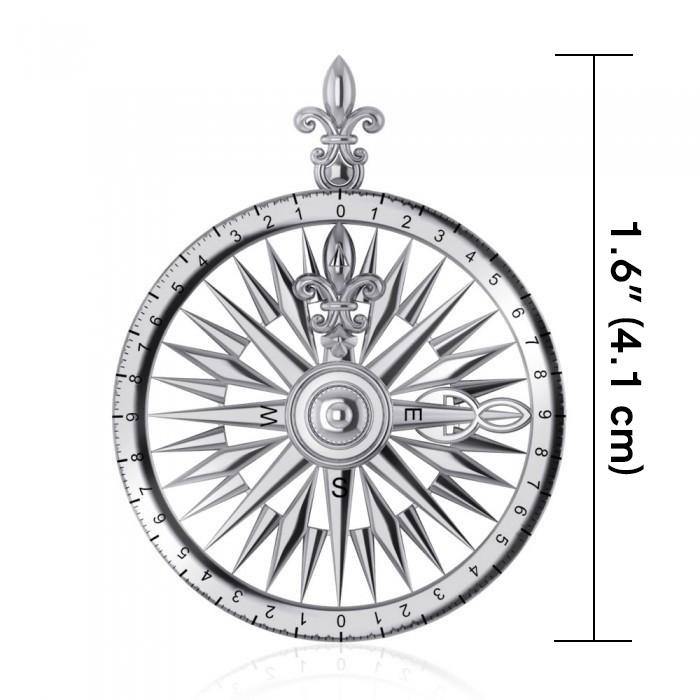 Fleur de Lis Rose Compass Sterling Silver Pendant TP1118