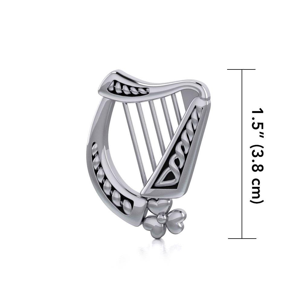 Hear the music of the Celtic Harp adorned with a Shamrock ~ Sterling Silver Pendant TP1125