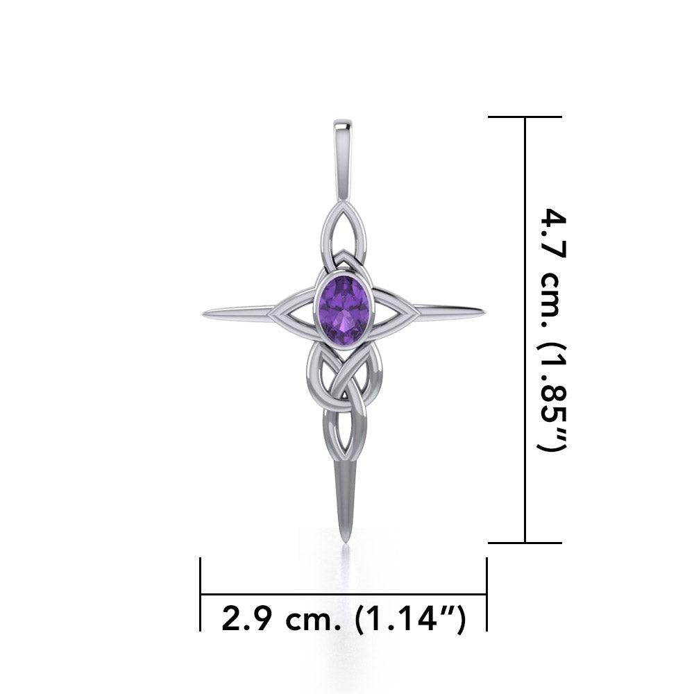 Faith and trust ~ Celtic Knotwork Cross Sterling Silver Pendant with Gemstone TP1213