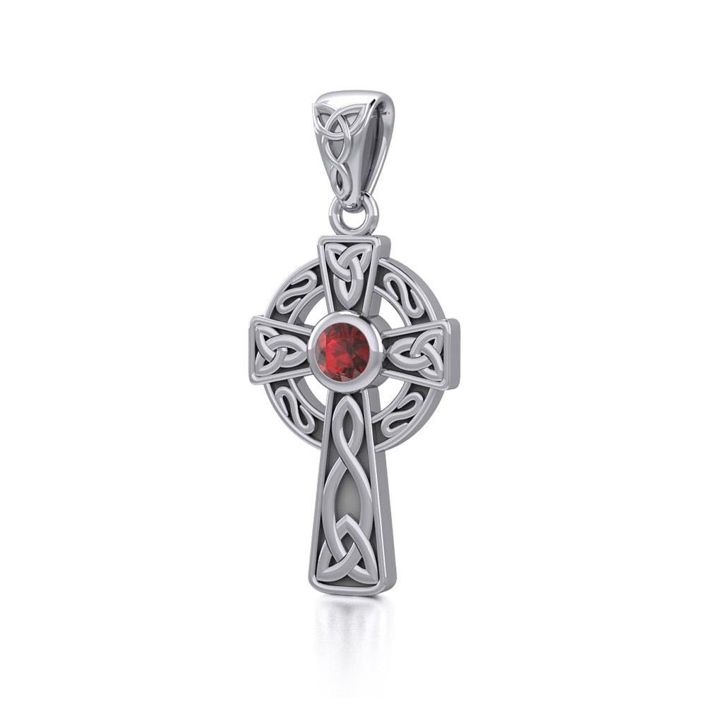 Celtic Knotwork Cross Sterling Silver Pendant with Gem TP1412