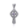 Celtic Knotwork Cross Sterling Silver Pendant with Gem TP1412